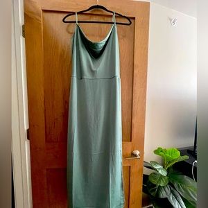 NWT Satin Cowl Neck Midi Dress, Sage Green, XL